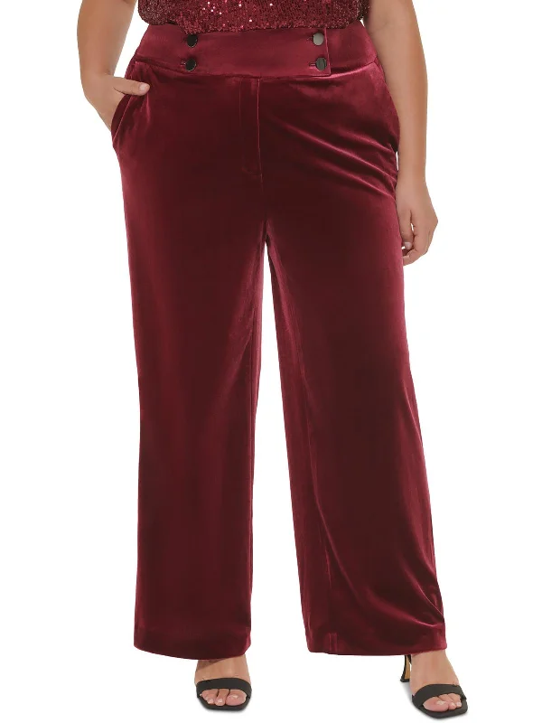 Plus Womens Velvet Pocket Wide Leg Pants