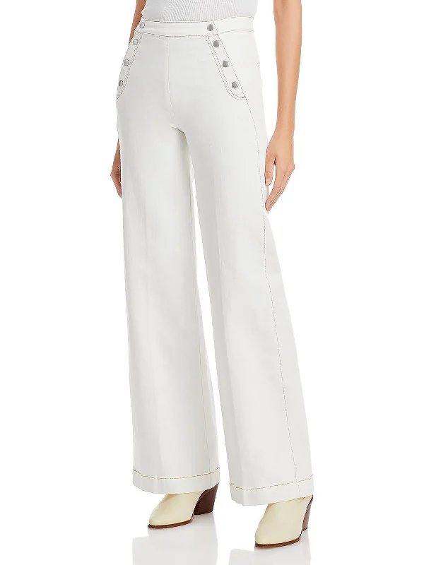 Womens Denim Embellished Wide Leg Jeans