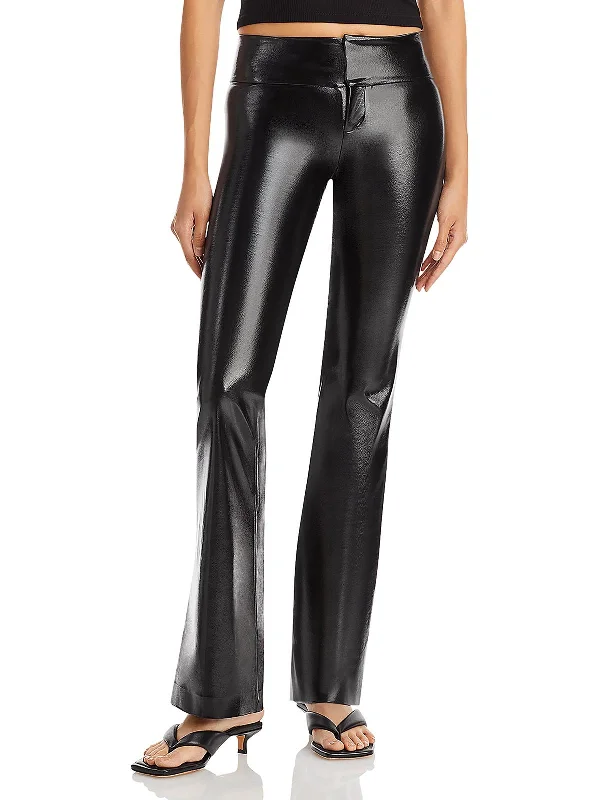 Womens Faux Leather Flare Flared Pants