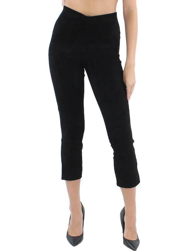 Womens Suede Split Hem Cropped Pants