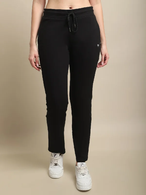 Women's Casual  Black Full length Mid rise Track Pants