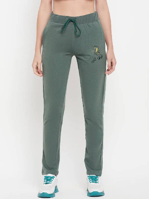 Women's Casual  Green Full length Mid rise Track Pants