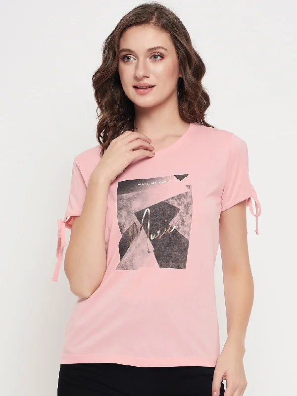 Women's Casual Regular Short Sleeve Pink Round neck Graphic Print T-Shirt